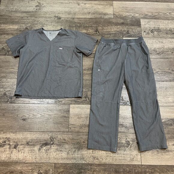Men's Graphite Gray FIGS Scrubs Set - Cargo Scrub Pants & Scrub Top Large - Picture 1 of 7